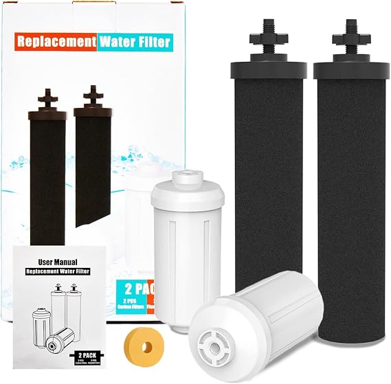 Berkey Gravity Water Filter Replacement, 2 Black Carbon Filters & 2 White Fluoride Filters, Compatible with Berkey Purifiers, Pack of 4
