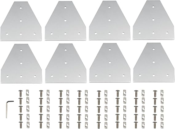 8PCS/Kit Silver T Shape Corner Bracket Plate with Screws and T-Nuts, 5-Hole 90 Degree Joint Board Plate for 4040 Series Aluminum Profile 3D Printer Frame (4040 Series Silver-T with Nut)