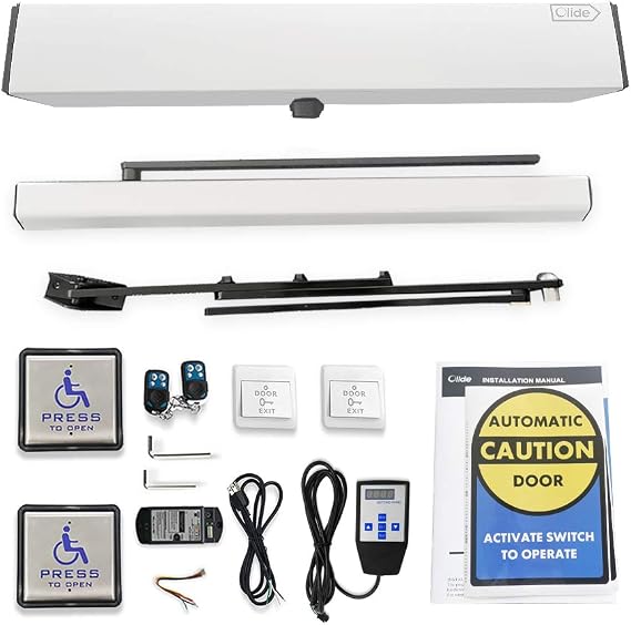 ADA Handicap Door Opener for Disabled with 1pc Receivr and 2 pcs Wireless&Wired 4.5" Square Stainless Steel Push Panel