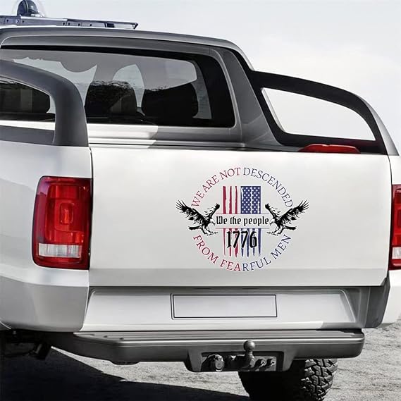 We The People Sticker Decals 1776 Distressed American USA Flag Eagle Sticker We are Not Descended from Fearful Men Patriotic Vinyl Decal for Car Truck SUV Window (M#)