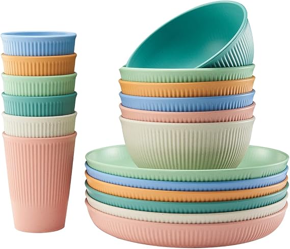 18pcs Wheat Straw Dinnerware Sets,HXYPN Unbreakable Reusable Dinnerware Set