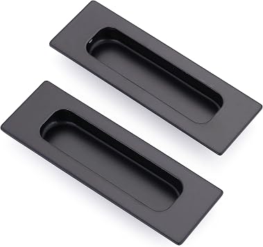 Lpraer 2 Pack Sliding Door Handle 4.75" Recessed Flush Finger Pull Matte Black Stainless Steel Cabinet Drawer Knob for Kitchen Cupboard Wardrobe Dresser Barn Door Closet