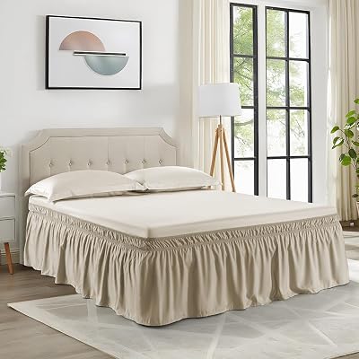 Khaki Wrap Around Bed Skirt for FullQueen Beds 18 Drop,Bed Skirt Adjustable Elastic Dust Ruffles Easy Fit Wrinkle & Fade Resistant Luxurious Fabric Machine Washable