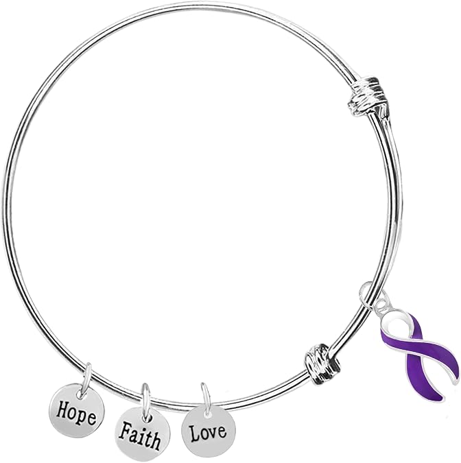 Large Purple Ribbon Retractable Bracelet Purple Ribbon Awareness Bracelet for Lupus Awareness, Fundraising & More! (1 Bracelet)