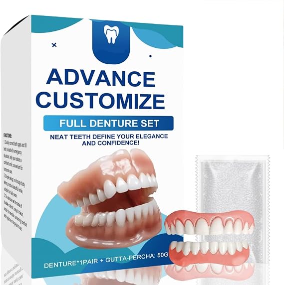 Bike/Nda Premium Full Dentures Set,Moldable False Teeth,Advanced Customized Full Dentures Set,Silicone Dentures Full Mouth for Comfortable & Long-Lasting Temporary Tooth Replacement,Convenient to Use
