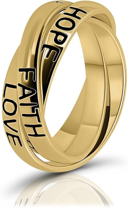 Hoops & Loops 925 Sterling Silver HOPE FAITH LOVE Triple Interlocking Spinner Ring - Intertwined Trio Trinity Rolling Ring for Women & Men, Silver, 14k Gold, Rose Gold Plated