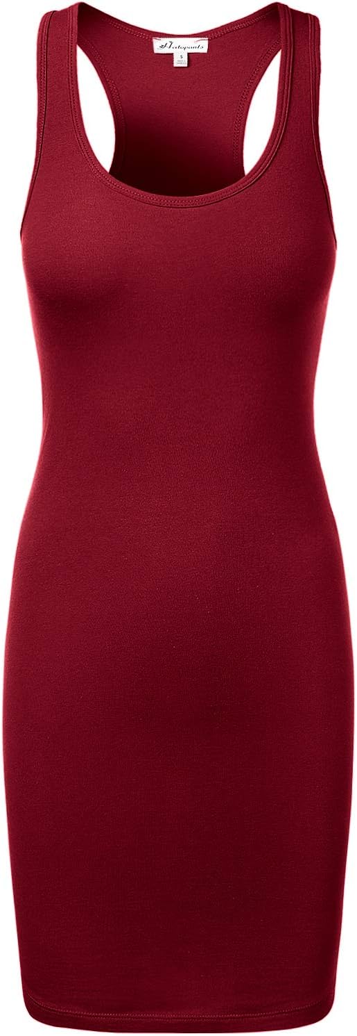 Women's Basic Solid Scoop Neck Fitted Extra Long Tunic Tank Top Sleeveless Dress