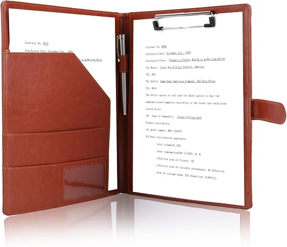 Tiankool Padfolio Portfolio Folder Binder -Faux Leather Portfolio Folder with Cover for A4 Notepad Holder, Business Portfolio for Resume, Legal Pad, Interview, Letter-size Padfolio for Women/Men,Brown