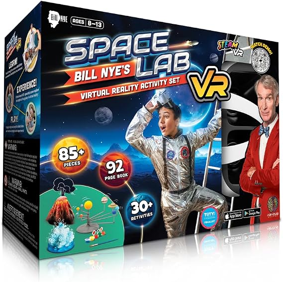 Abacus Brands Bill Nye's VR Space Lab - STEM Science Kit for Kids Age 8-13 | Virtual Reality Goggles, 85-Piece Set, 128 AR & VR Experiences, 92-Page Interactive Book, Educational Gift for Boys & Girls