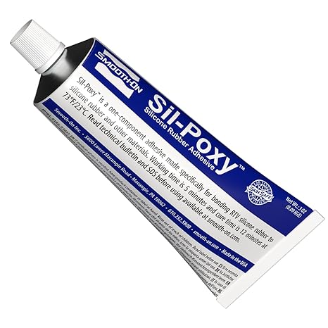 Smooth-On SIL-PoxyTM Rubber Silicone Adhesive, 3 oz Tube Flexible RTV Silicone Glue for Silicone Rubber Repair & Bonding, Strong Waterproof Sealant (Packaging May Vary)