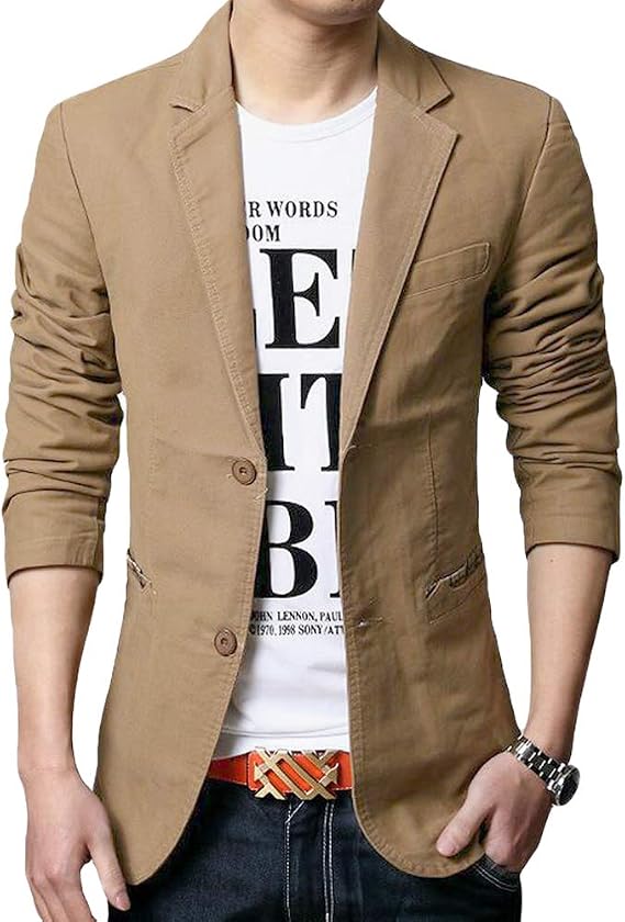 Cloudstyle Mens Casual 2 Buttons Slim Fit Jacket Lightweight Formal Blazer | Cotton blend multiple functional pockets versatile style casual and semi formal sport coat for business work outdoor