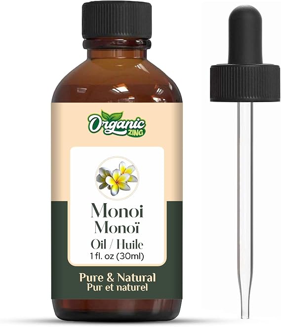 Organic Zing Monoi Oil 30 ml (1.01 fl oz) – Tiare Flower Infused Coconut Carrier Oil for Tropical Hair Care, Skin Moisturizing & DIY