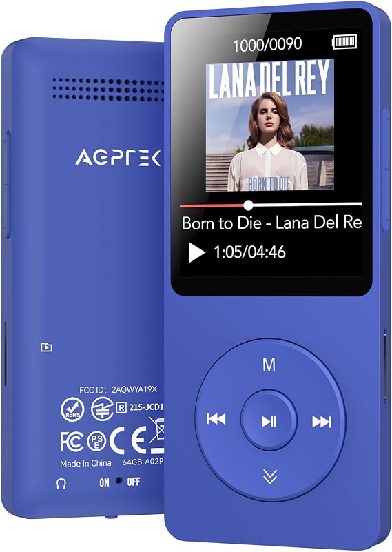AGPTEK A02 MP3 Player with Bluetooth 5.3, 1.8'' 64GB Portable Music Player