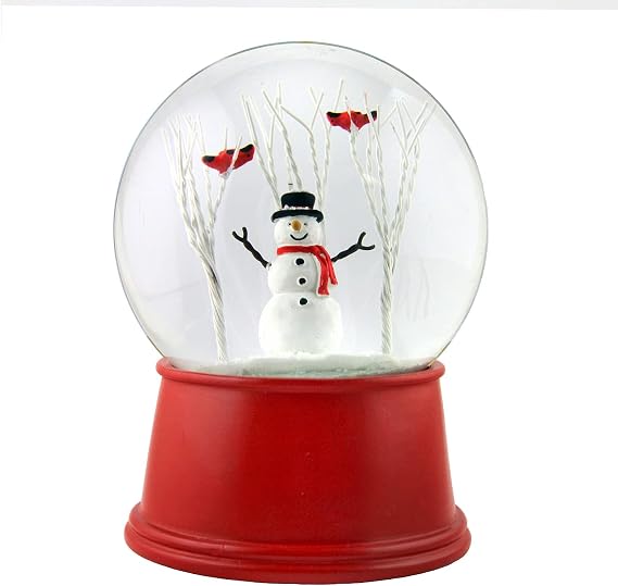 The San Francisco Music Box Company Snowman with Cardinals on a Tree Musical Snow Globe