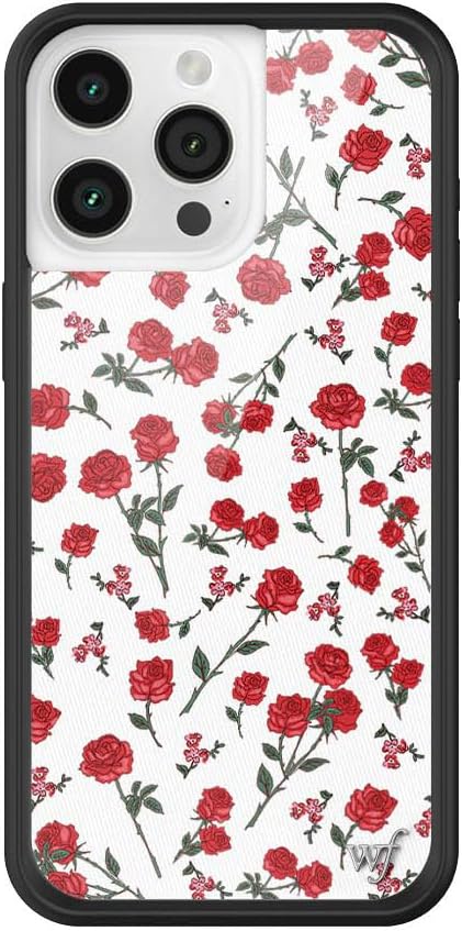 Wildflower Cases - Compatible with iPhone 15 Pro Max | Red, White, Floral, Roses, Trendy, Coquette - Protective Black Bumper, 6.5ft Drop Test Certified, Women Owned Small Business | Red Roses