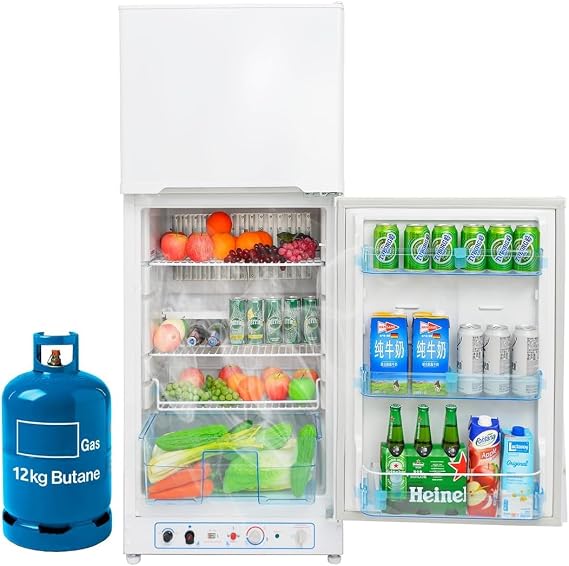 Smad Propane Refrigerator Off Grid 6.1 Cu.Ft, 2 Way RV Refrigerator with Freezer for Cabin Boat, 110v Gas Fridge Top Freezer, White