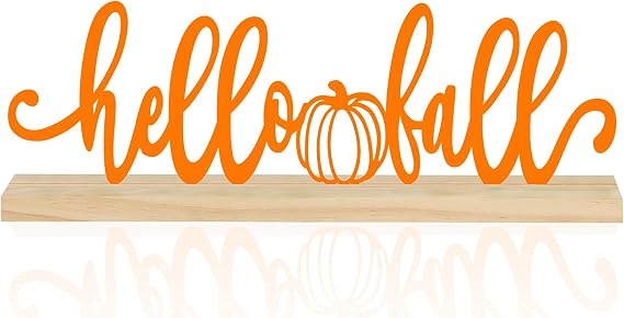 Metal Hello Fall Sign Decorations for Home Party Shelf Mantel