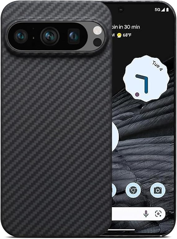Ultra Slim Case for Google Pixel 9 Pro XL, Made of Real Aramid Fiber, Soft Touch, Tough Durable Carbon Bumper Black