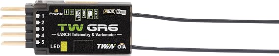 FrSky TW GR6 Receiver Dual Active 2.4GHz TW Protocol Built-in Precision Variometer 6 PWM + SBUS Output Long Range & Low Latency Race Mode FBUS/S.Port Telemetry Glider & FPV Ready