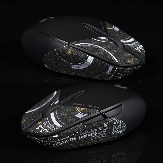 TBTL Non Slip Mouse Stickers Handmade Suck Sweat Grips Skates for Logitech Shroud 303 G320 Wireless Only Grips(M4 Black Gold)