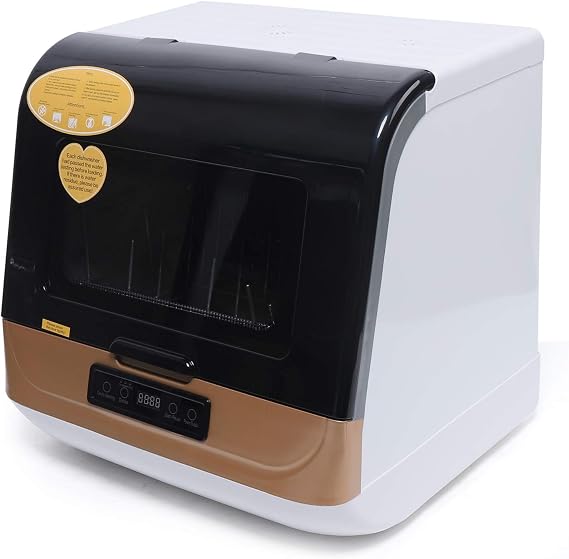 Countertop Dishwasher, Portable Mini Dishwasher Cleaner, 4 Washing Programs and Air-Dry Functio,Mini Dishwasher for Apartment & RVs (black+white+gold)