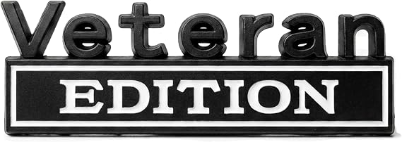 3D Heavy Duty Metal Veteran Edition Emblem Badge Set - Raised Letters Car Truck Auto Accessory for Retired Military Soldiers, SUV, Tailgate, Side Panel, Toolbox 2 PCS (Black/White)