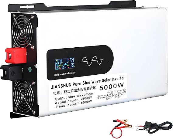 5000W Hybrid Solar Inverter, DC 12V/24V/48V/60V/72V to 110V/220V AC Split Phase Inverter with Pure Sine Wave Inverter, Parallel Inverters, For Home Energy Storage, Car Power Inverter,220V-24V