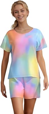 weVSwe Womens Pajamas Two Piece Adjustment Drawstring Loungewear Sets Sleepwear For Women Short Sleeve Pjs Set S-XXL