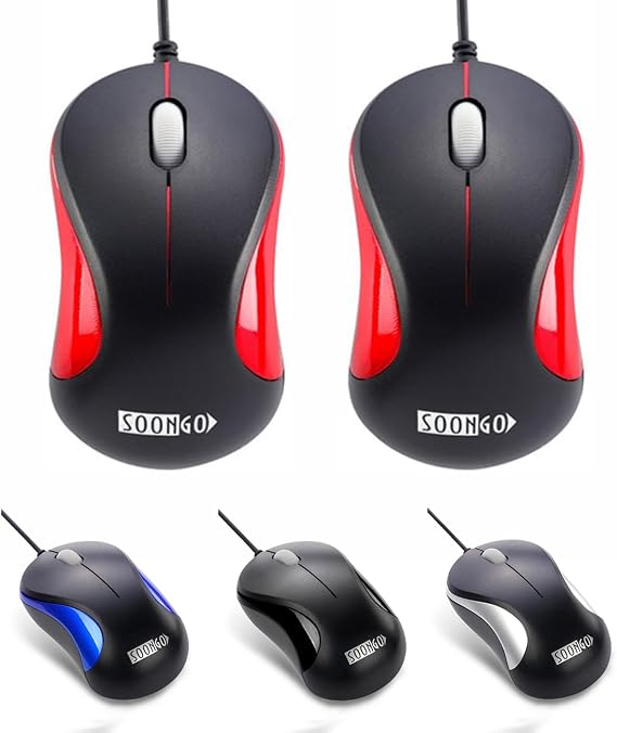 USB Mouse 2 Pack Computer Mouse Ergonomic Optical Wired Mice for Office and Home,Compatible with Computer Laptop PC Desktop Red by SOONGO