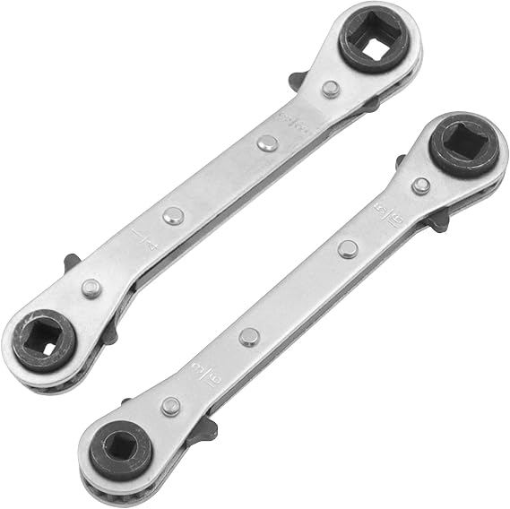 NIYATA 2Pcs HVAC Service Wrench Set,Reversible Ratchet Spanner,Quad Spanner | Multi Ratchet Spanner,1/4" 5/16" 3/16" 3/8" Size for Equipment,180°Double Head 16-Teeth