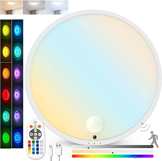 Molrebe Motion Sensor Ceiling Light, Rechargeable Battery Operated Ceiling Light with 15 Color Temperatures, Motion Activated Closet Light with Magnetic Base for Shower Bathroom Closet Porch Hallway