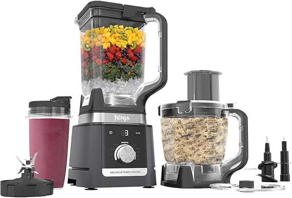 Ninja Deluxe Kitchen System, 1600 Watts, Auto-iQ Technology, 2.6L Pitcher, 2.1L Food Processor, 710ml Single-Serve Cup, 7 Preset Programs, Smoothie Maker, Blender