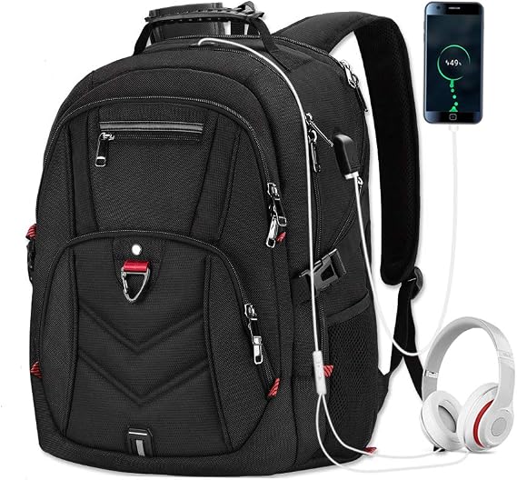 NEWHEY Laptop Backpack 17 Inch Business Travel Backpacks for Men Women Extra Large Waterproof TSA Anti Theft College Bookbags with USB Charging Port 17.3 Gaming Computer Backpack 45L, Black