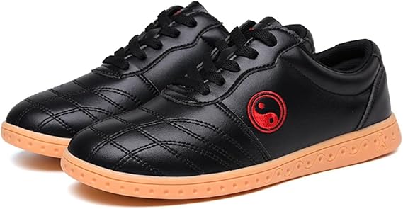 Kung Fu Tai Chi Shoes for Men Women,Lightweight Leather Martial Arts Non Slip Wushu Training Sneaker Trainning Gym Sports Wing Chun Shoes(Size:39EU,Color:Red)