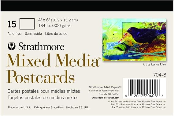Strathmore Mixed Media Postcards, 15 Blank 4x6 inch Postcards Ready to Paint and Send (704-8)