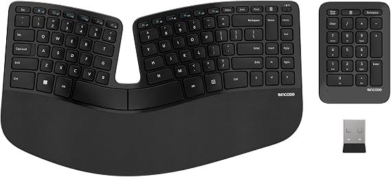 Incase Sculpt Ergonomic Keyboard Designed by Microsoft Split Keyset Design, Palm Rest, Contoured Layout, One-Touch Windows Button, AES 128-Bit Encryption, Includes Separate Number Pad Black