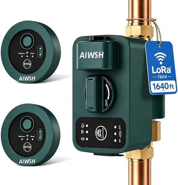 Smart Automatic Water Shutoff Valve & Leak Detector, 15 Sec Auto Shut-Off, Real-Time Leak Detection, No WiFi Required, Whole-Home Leak Protection System, 1640 ft LoRa Coverage, Fits 3/4" & 1" Pipes
