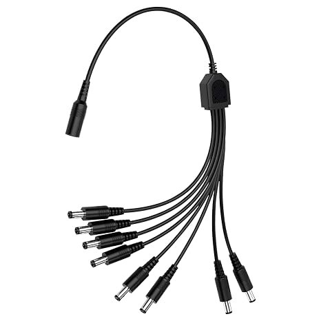 DC 1 Female to 8 Male 5.5mm*2.1mm Output Power Splitter Cable, 1 to 8 Way Y Adapter for CCTV Security Cameras, Router, LED Light Strip and More