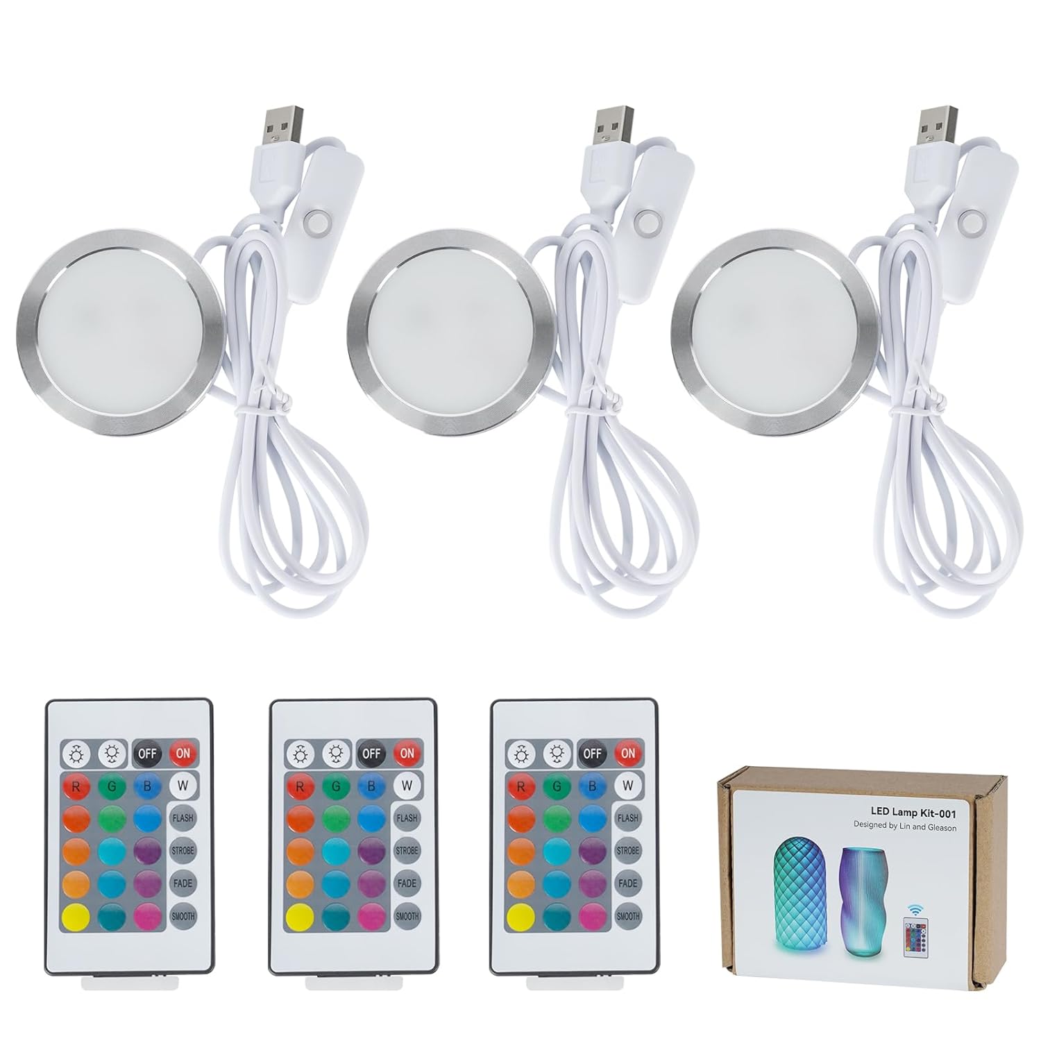3PCS Remote Control RGB LED Lamp Kit 001 for Bambu Lab H2DX1P1PA1 Multicolor RGB Includes Button Battery Makerworld for Anycubic Makeronline 3D Printer light DIY Hardware Model Parts USB