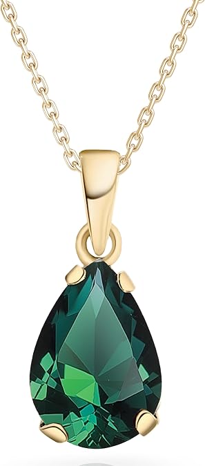ADITA GOLD Solid 14K Gold Birthstone Pendant Necklace for Women | Assorted birthstones jewelry, gold-plated 925 silver chain, 7x10mm teardrop gem, solid 14K gold pendant