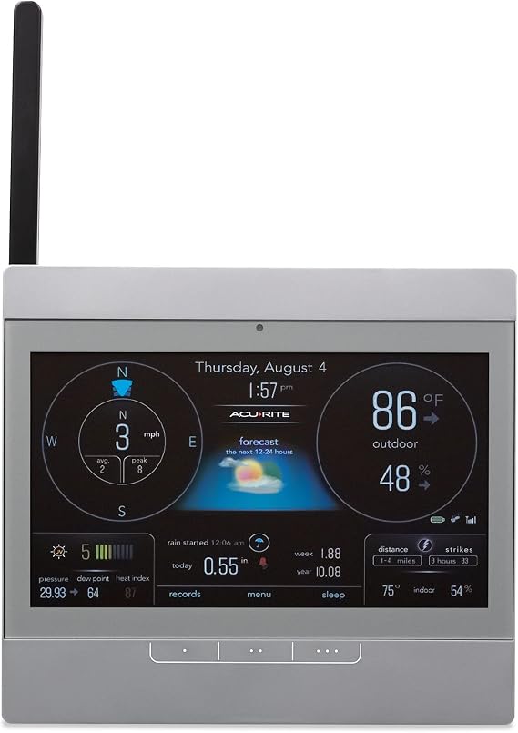 AcuRite Atlas Home Weather Station High-Definition Display for Temperature, Humidity, Wind Speed, Wind Direction, Hyperlocal Forecast, and Programmable Alerts with Built-in Barometer - Gray (06105M)