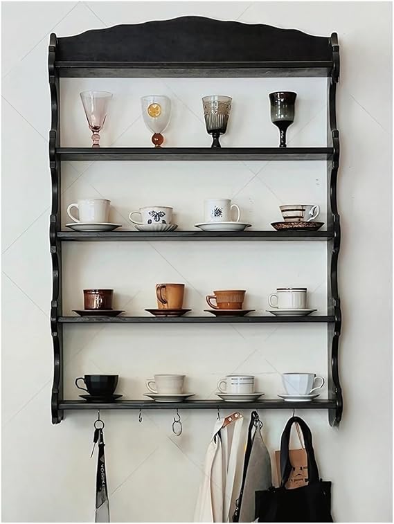 floating shelving Solid Wood Cup Holder, Wall Hanging Storage Cabinet Rack, Tea Cup, Coffee Cup and Dish Rack shelves for walls