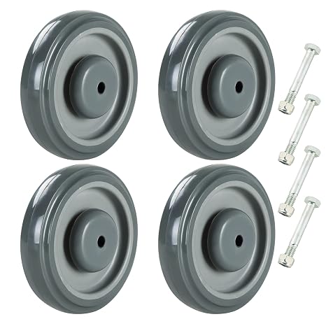 ATPEAM Shopping Cart Wheel Replacement Kit | 5" Diameter Polyurethane Stepped  Tread Face w/Double Ball Bearing Shopping Cart Wheel 1000 lbs Total Capacity, Pack of 4 (Gray)