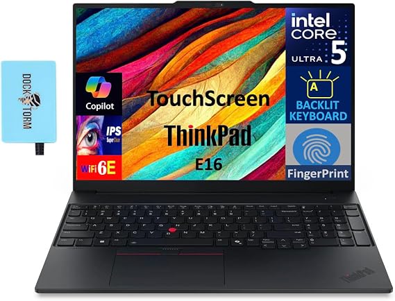 Lenovo ThinkPad E16 Business Laptop 16.0" Touch IPS WUXGA Display (Intel Ultra 5-225U, 64GB DDR5, 512GB PCIe SSD, Intel Graphics, Backlit KB, Fingerprint, Win 11 Pro) w/Dockztorm Hub