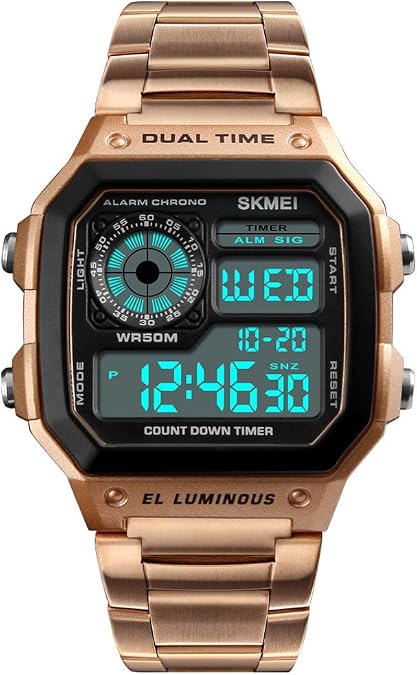 FANMIS Men's Luxury Digital Quartz Waterproof Wrist Watches Dual Time Countdown Alarm Stopwatch Backlight Multi-Function Watch