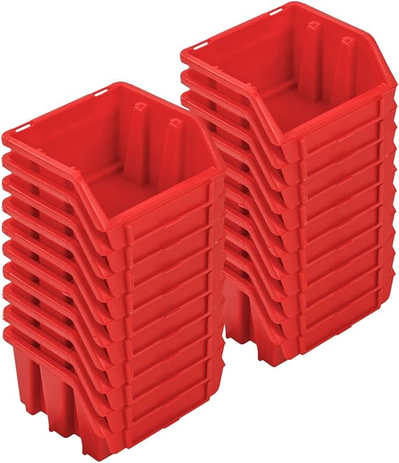 PAFEN Stacking Boxes Set - 20 x Stacking Boxes for Tool Wall 115 x 75 x 118 mm - Display Box Stacking Box Storage Box Red