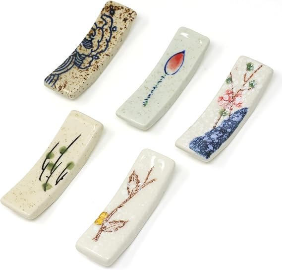 Honbay 5PCS Fashion Ceramic Chopsticks Holder Japanese Style Antique Chopstick Rest Rack Stand Tableware for Chopsticks Forks Spoons Knives Paint Brushes