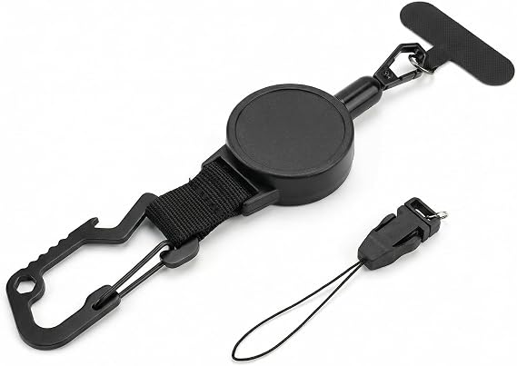 Retractable Phone Lanyard Anti Theft, Heavy Duty Phone Strap with Steel Wire Rope, Universal Mobile Phone Security Tether for Skiing, Hiking, Climbing, Fishing - Black