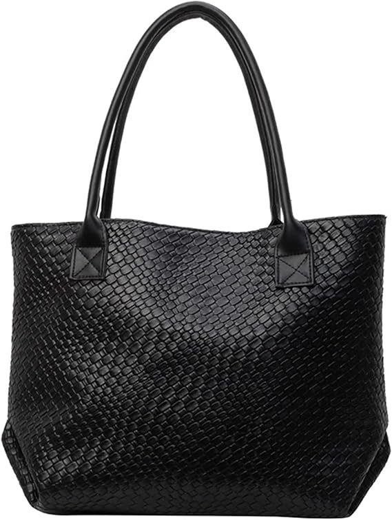 Women's Woven Pattern Tote Bag Elegant PU Leather Handbag Vintage Large Capacity Trending Houlder Bags