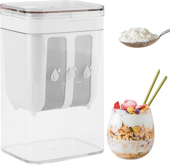 Greek Yogurt Strainer-1100ML (1.16 Quarts/0.29GAL) Yoghurt Maker Strainer With Fine Mesh,Lid & Scale Mark,Greek Yogurt Maker,for Whey Separation,Fits Nut Milk,Juice,Tofu,Cheese